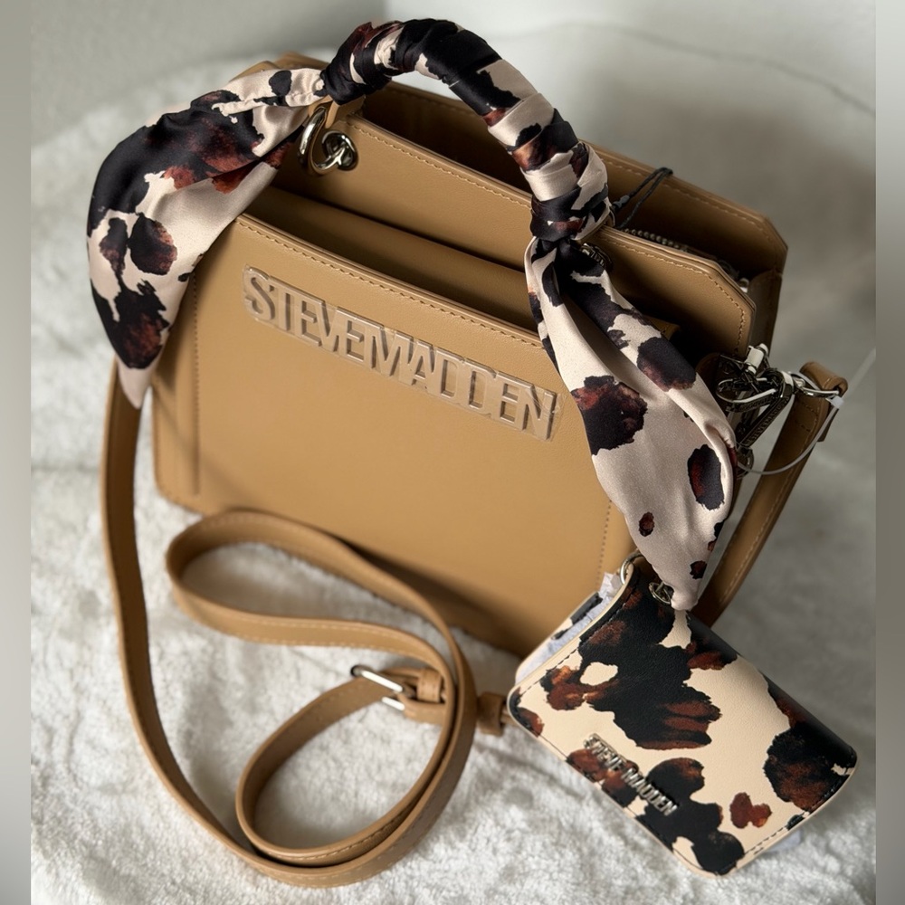 Steve Madden Bevelynn Satchel Western Cow Print Scarf Wallet tote crossbody Bag - Picture 3 of 10